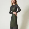 Robes En Maille | Robes Longues*TWINSET Milano Robe Longue Ajustée En Maille Côtelée Gris « Blackened Pearl »