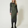 Robes En Maille | Robes Longues*TWINSET Milano Robe Longue Ajustée En Maille Côtelée Gris « Blackened Pearl »