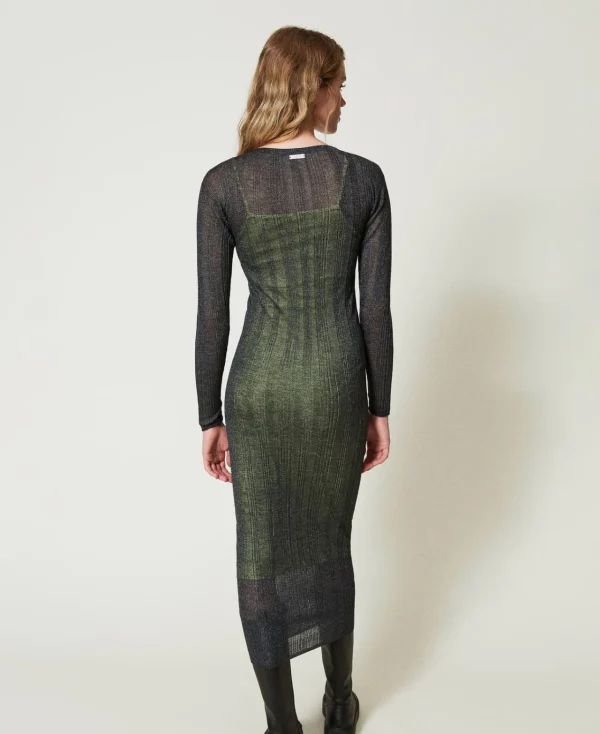 Robes En Maille | Robes Longues*TWINSET Milano Robe Longue Ajustée En Maille Côtelée Gris « Blackened Pearl »