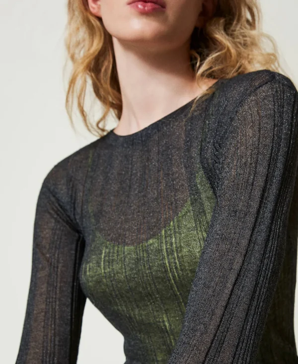 Robes En Maille | Robes Longues*TWINSET Milano Robe Longue Ajustée En Maille Côtelée Gris « Blackened Pearl »