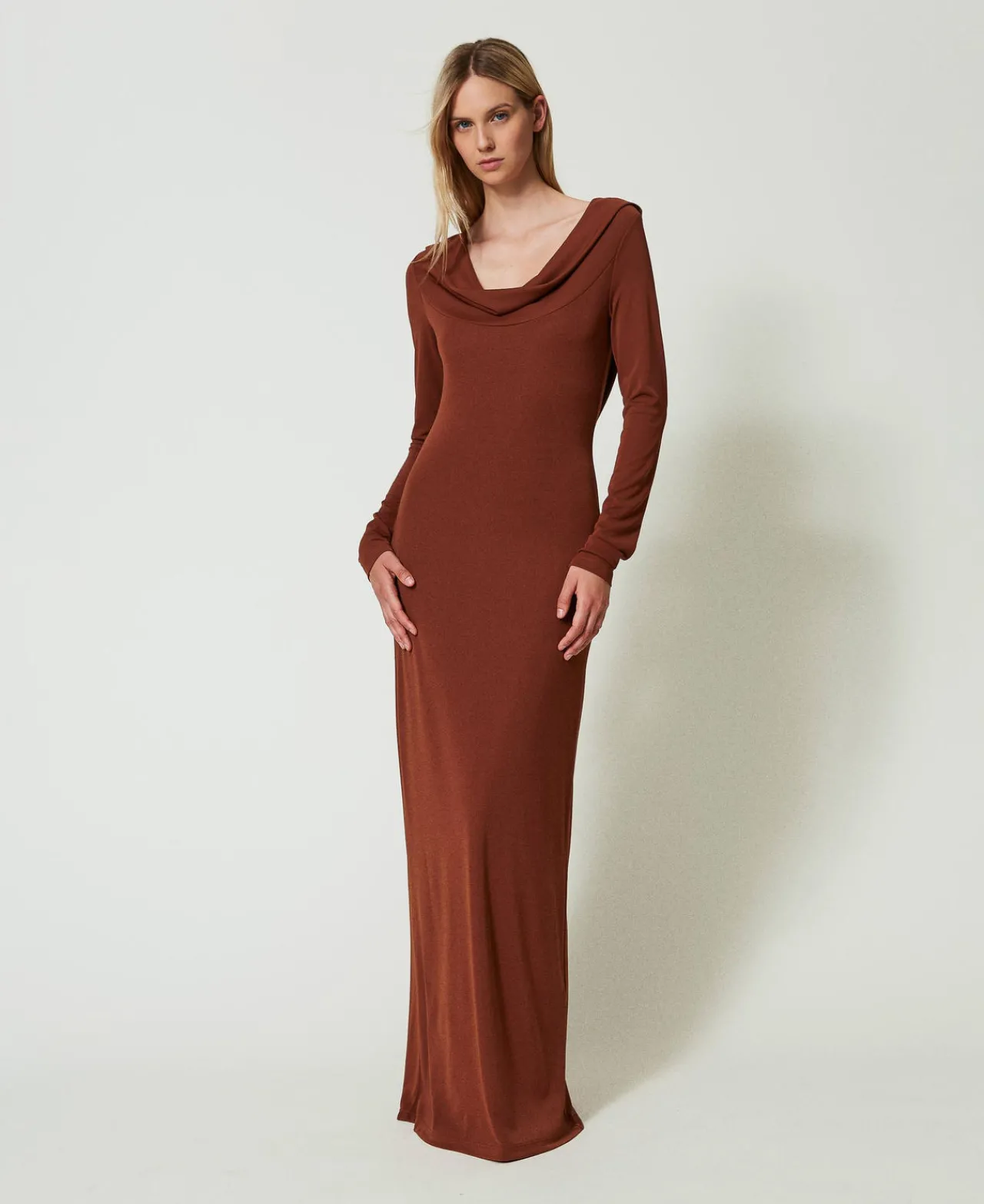 Robes Longues*TWINSET Milano Robe Longue Avec Col Drapé Marron « Terre de Sienne »