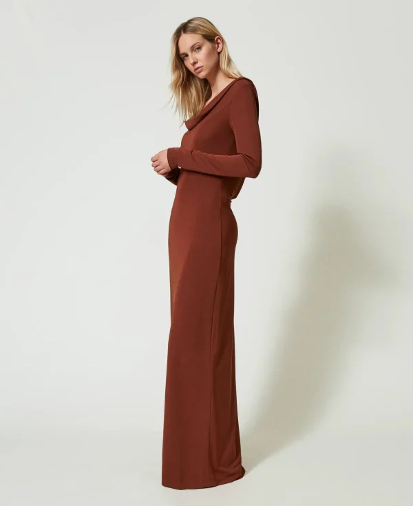 Robes Longues*TWINSET Milano Robe Longue Avec Col Drapé Marron « Terre de Sienne »