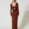 Robes Longues*TWINSET Milano Robe Longue Avec Col Drapé Marron « Terre de Sienne »