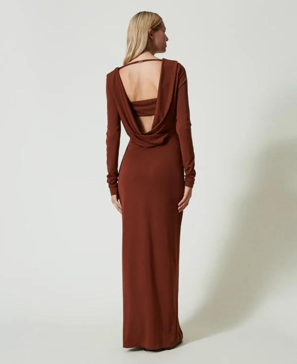 Robes Longues*TWINSET Milano Robe Longue Avec Col Drapé Marron « Terre de Sienne »