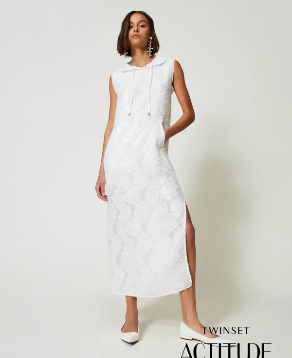 Robes Longues*TWINSET Milano Robe Longue Avec Sequins All-over Blanc "Papers"