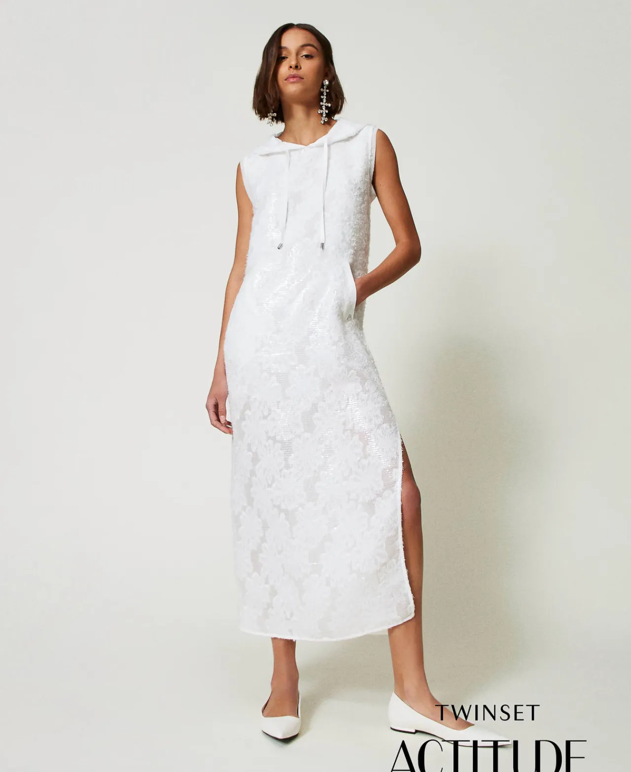 Robes Longues*TWINSET Milano Robe Longue Avec Sequins All-over Blanc "Papers"
