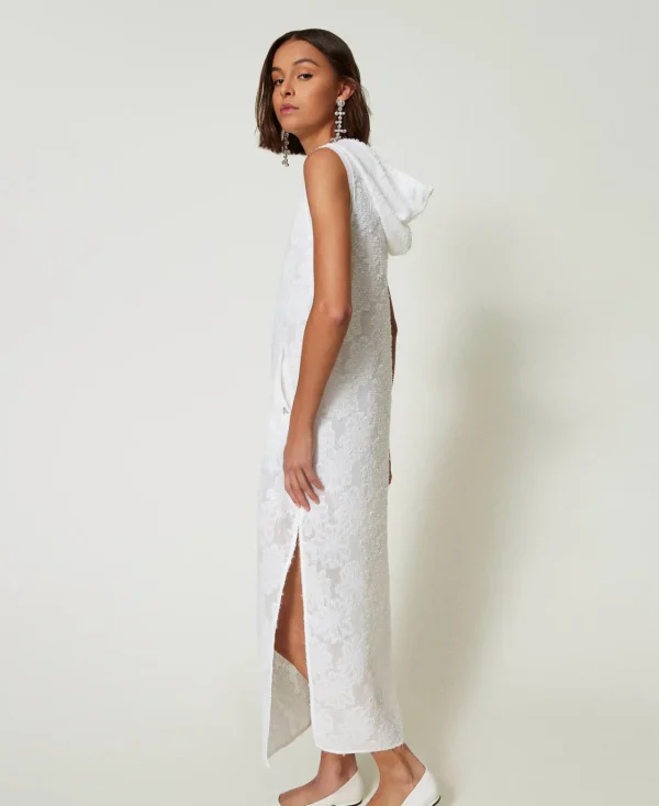 Robes Longues*TWINSET Milano Robe Longue Avec Sequins All-over Blanc "Papers"
