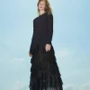 Robes De Cérémonie | Robes Élégantes*TWINSET Milano Robe Longue Avec Volants Plissés En Tulle Noir