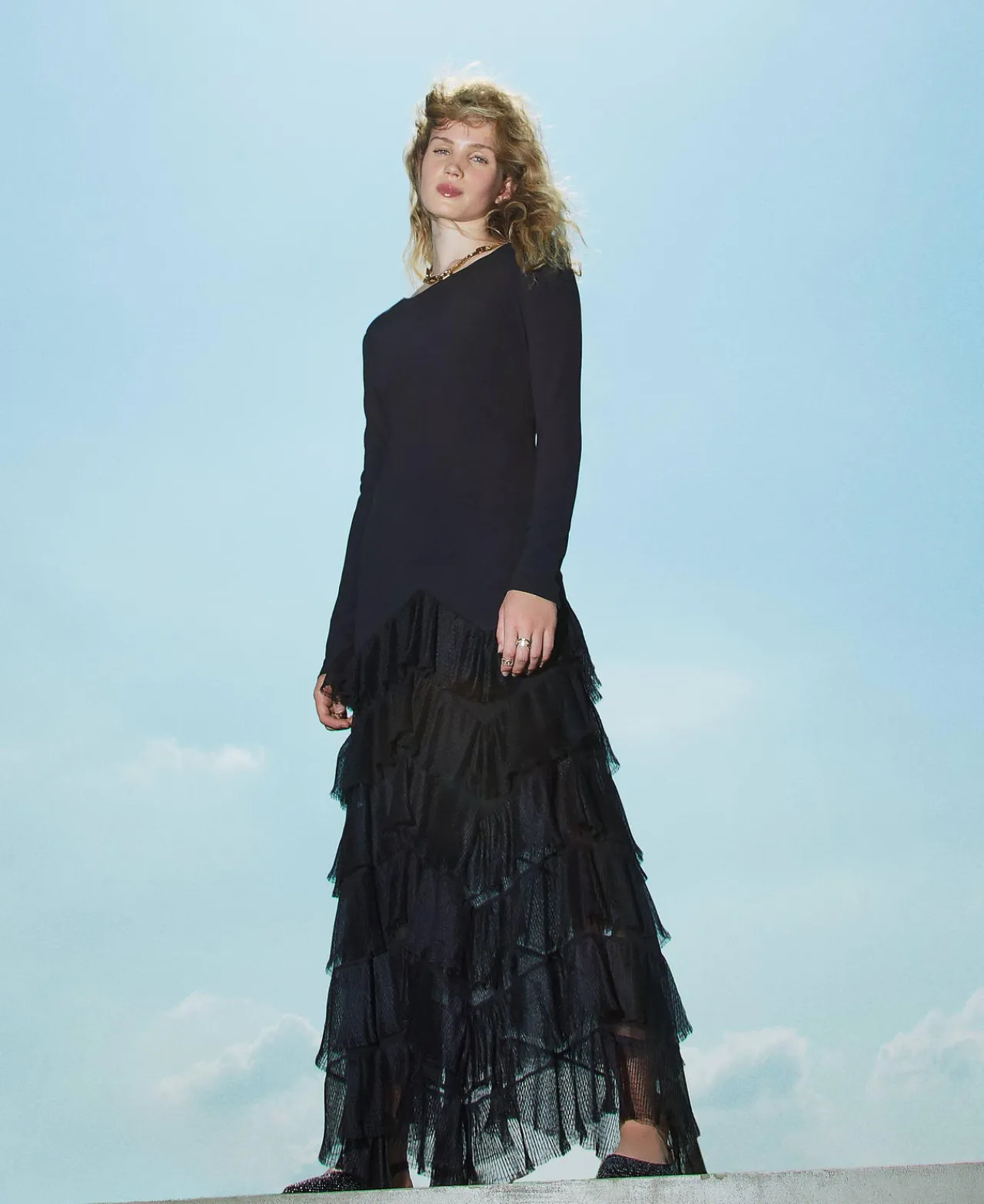 Robes De Cérémonie | Robes Élégantes*TWINSET Milano Robe Longue Avec Volants Plissés En Tulle Noir