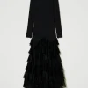 Robes De Cérémonie | Robes Élégantes*TWINSET Milano Robe Longue Avec Volants Plissés En Tulle Noir