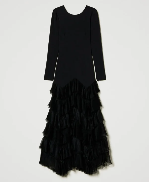 Robes De Cérémonie | Robes Élégantes*TWINSET Milano Robe Longue Avec Volants Plissés En Tulle Noir