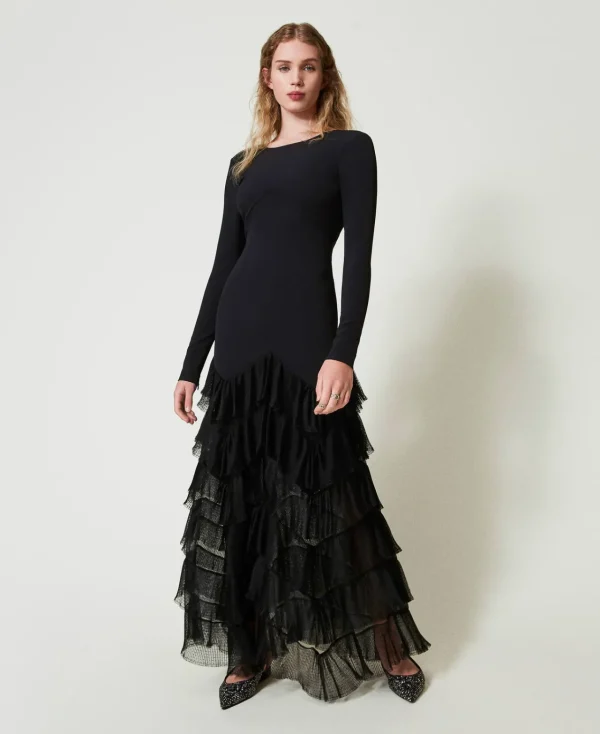 Robes De Cérémonie | Robes Élégantes*TWINSET Milano Robe Longue Avec Volants Plissés En Tulle Noir