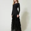 Robes De Cérémonie | Robes Élégantes*TWINSET Milano Robe Longue Avec Volants Plissés En Tulle Noir