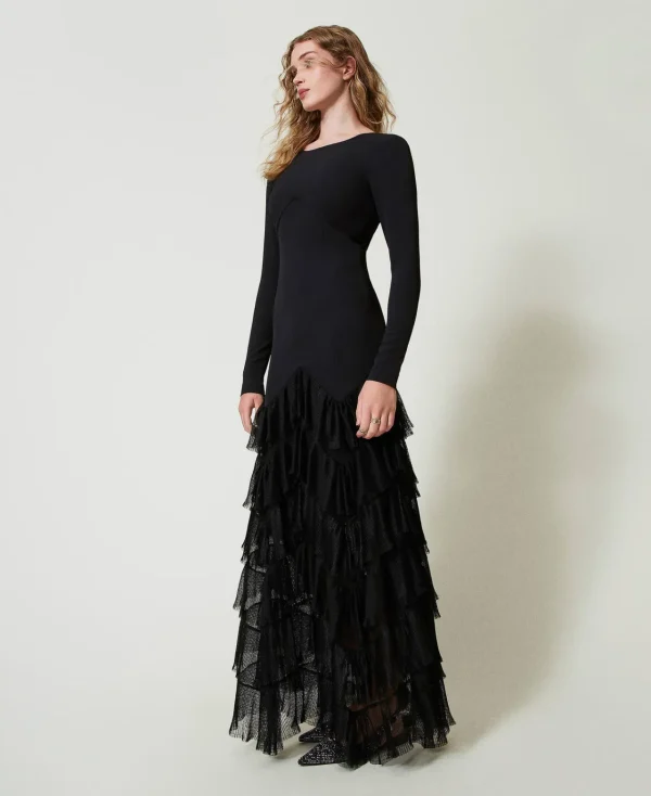 Robes De Cérémonie | Robes Élégantes*TWINSET Milano Robe Longue Avec Volants Plissés En Tulle Noir