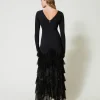 Robes De Cérémonie | Robes Élégantes*TWINSET Milano Robe Longue Avec Volants Plissés En Tulle Noir