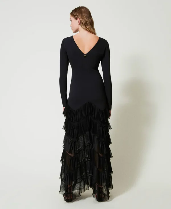 Robes De Cérémonie | Robes Élégantes*TWINSET Milano Robe Longue Avec Volants Plissés En Tulle Noir