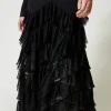 Robes De Cérémonie | Robes Élégantes*TWINSET Milano Robe Longue Avec Volants Plissés En Tulle Noir
