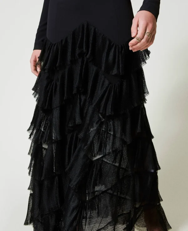 Robes De Cérémonie | Robes Élégantes*TWINSET Milano Robe Longue Avec Volants Plissés En Tulle Noir