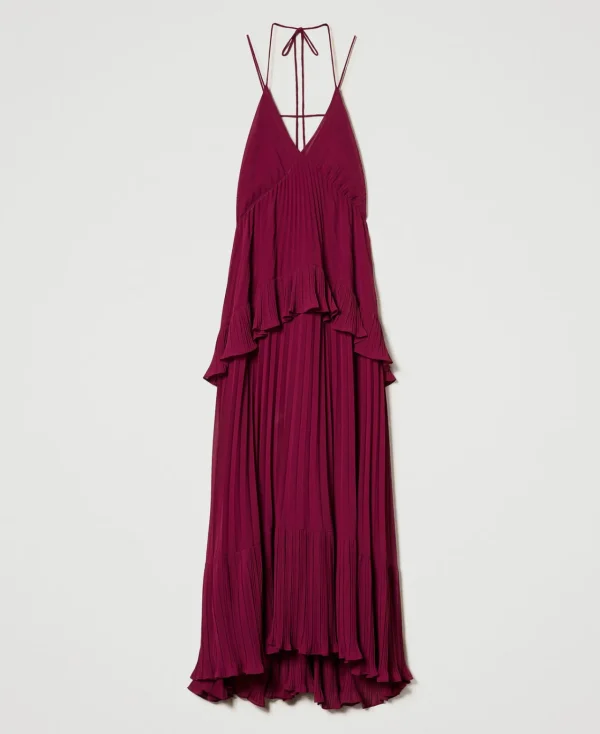 Robes De Cérémonie | Robes Élégantes*TWINSET Milano Robe Longue En Crêpe Georgette Plissé Violet « Prune Rouge »