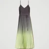 Robes De Cérémonie | Robes Élégantes*TWINSET Milano Robe Longue En Crêpe Georgette Plissé Imprimé Bicolore Gris « Blackened Pearl »/Vert « Soft Lime »