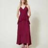 Robes De Cérémonie | Robes Élégantes*TWINSET Milano Robe Longue En Crêpe Georgette Plissé Violet « Prune Rouge »