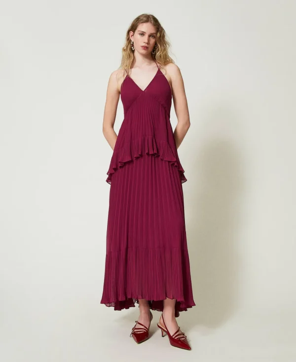 Robes De Cérémonie | Robes Élégantes*TWINSET Milano Robe Longue En Crêpe Georgette Plissé Violet « Prune Rouge »