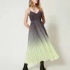 Robes De Cérémonie | Robes Élégantes*TWINSET Milano Robe Longue En Crêpe Georgette Plissé Imprimé Bicolore Gris « Blackened Pearl »/Vert « Soft Lime »