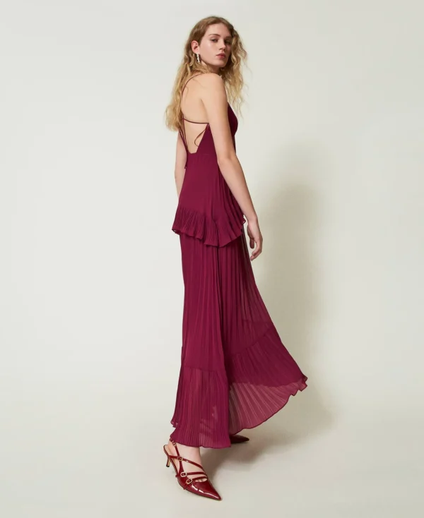Robes De Cérémonie | Robes Élégantes*TWINSET Milano Robe Longue En Crêpe Georgette Plissé Violet « Prune Rouge »