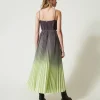 Robes De Cérémonie | Robes Élégantes*TWINSET Milano Robe Longue En Crêpe Georgette Plissé Imprimé Bicolore Gris « Blackened Pearl »/Vert « Soft Lime »