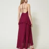Robes De Cérémonie | Robes Élégantes*TWINSET Milano Robe Longue En Crêpe Georgette Plissé Violet « Prune Rouge »