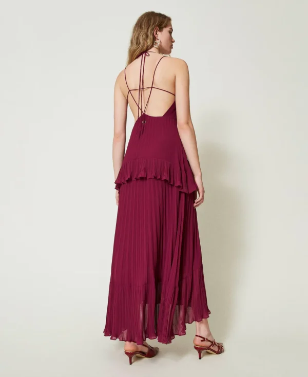 Robes De Cérémonie | Robes Élégantes*TWINSET Milano Robe Longue En Crêpe Georgette Plissé Violet « Prune Rouge »