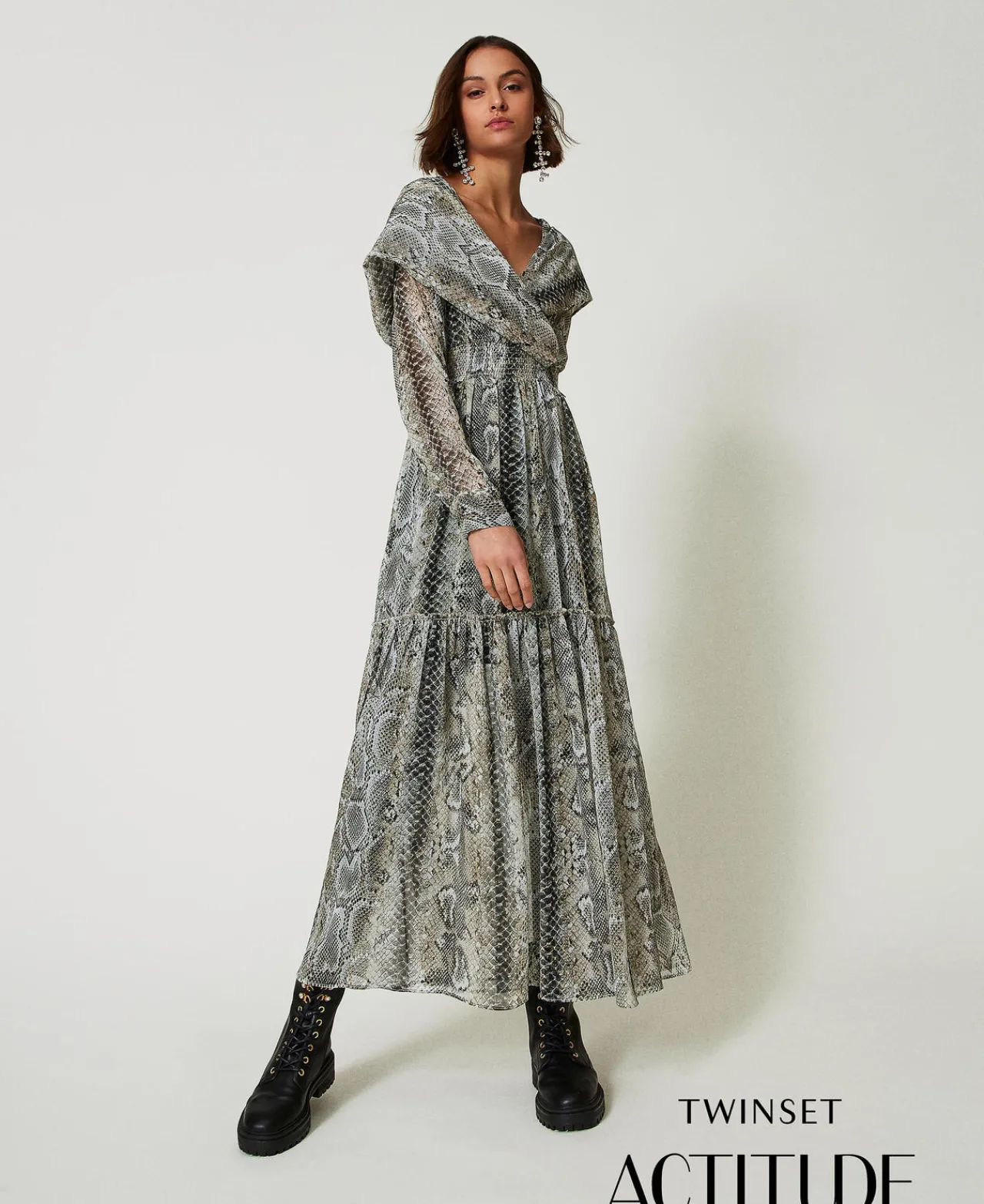 Robes De Cérémonie | Robes Longues*TWINSET Milano Robe Longue En Crépon Avec Imprimé Serpent Imprimé Soft Serpent