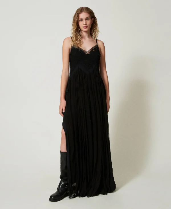 Robes De Cérémonie | Robes Élégantes*TWINSET Milano Robe Longue En Crépon Et Tulle Noir