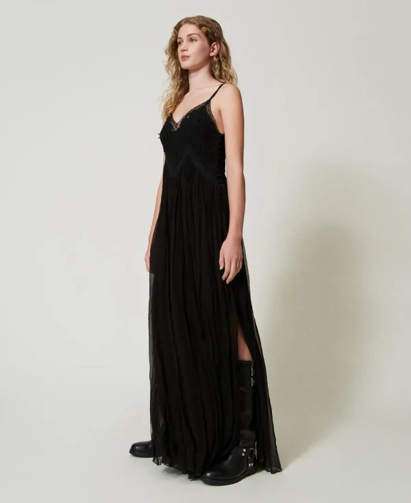 Robes De Cérémonie | Robes Élégantes*TWINSET Milano Robe Longue En Crépon Et Tulle Noir