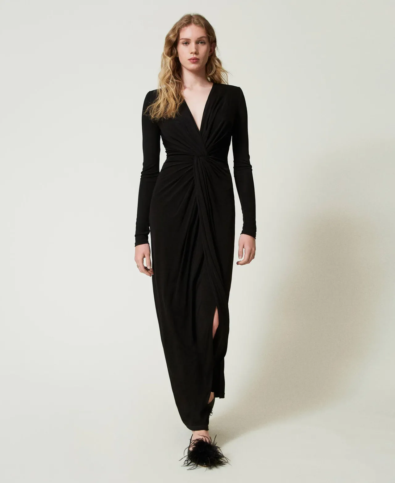 Robes De Cérémonie | Robes Élégantes*TWINSET Milano Robe Longue En Jersey Avec Drapé Noir
