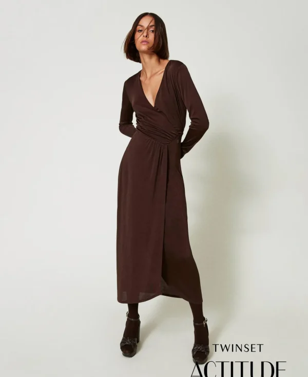 Robes Longues*TWINSET Milano Robe Longue En Jersey Avec Drapé Latéral Marron « Molè »