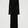 robe_longue_en_jersey_ave_1-1.webp Robes De Cérémonie | Robes Élégantes*TWINSET Milano Robe Longue En Jersey Avec Drapé Noir