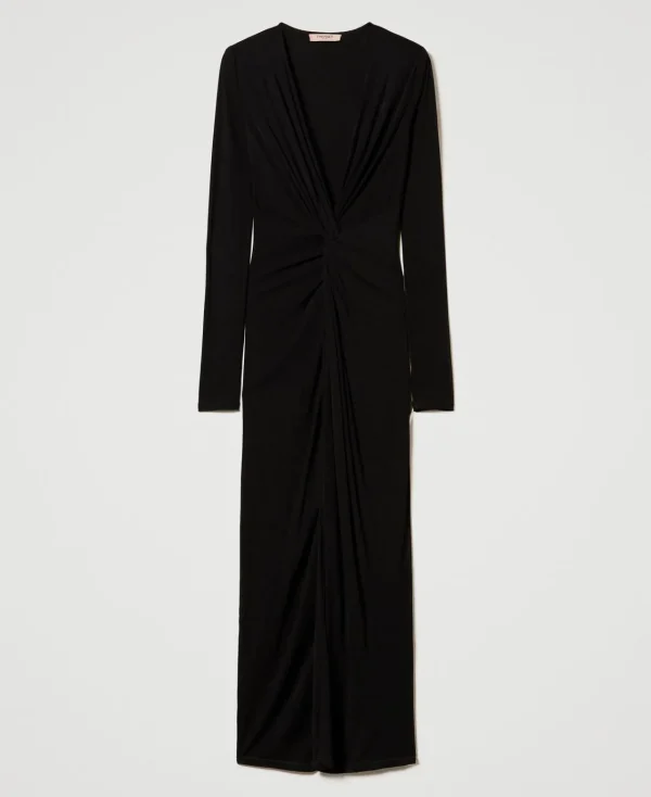 robe_longue_en_jersey_ave_1-1.webp Robes De Cérémonie | Robes Élégantes*TWINSET Milano Robe Longue En Jersey Avec Drapé Noir