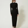 robe_longue_en_jersey_ave_3-1.webp Robes De Cérémonie | Robes Élégantes*TWINSET Milano Robe Longue En Jersey Avec Drapé Noir