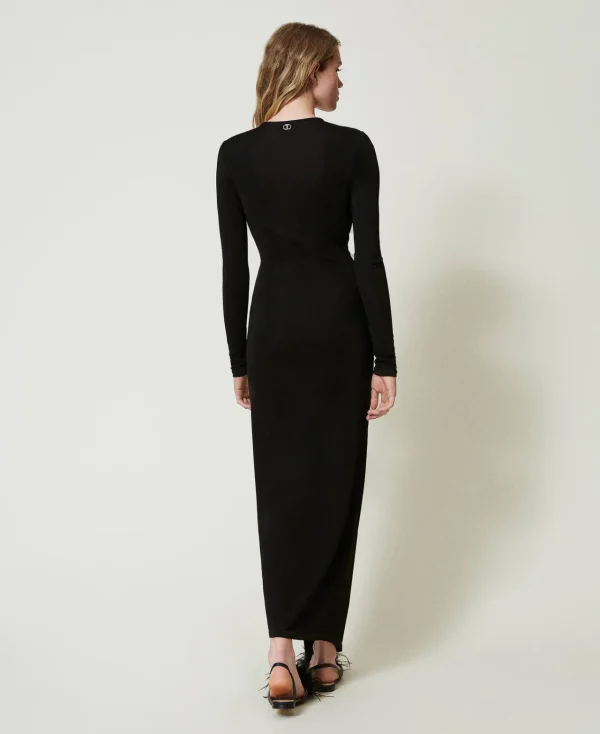 robe_longue_en_jersey_ave_3-1.webp Robes De Cérémonie | Robes Élégantes*TWINSET Milano Robe Longue En Jersey Avec Drapé Noir