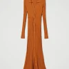 Robes En Maille | Robes Longues*TWINSET Milano Robe Longue En Maille Avec Fronce Orange « Tanné »