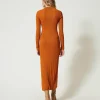 Robes En Maille | Robes Longues*TWINSET Milano Robe Longue En Maille Avec Fronce Orange « Tanné »