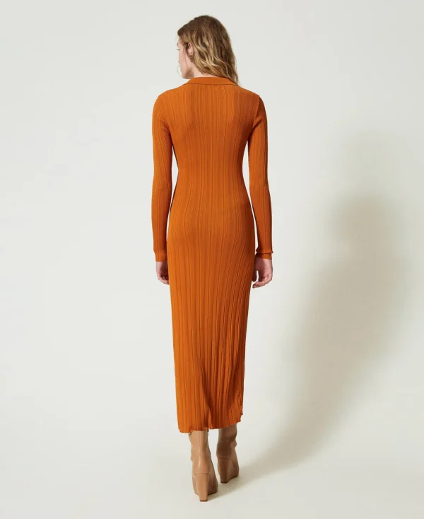 Robes En Maille | Robes Longues*TWINSET Milano Robe Longue En Maille Avec Fronce Orange « Tanné »