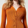 Robes En Maille | Robes Longues*TWINSET Milano Robe Longue En Maille Avec Fronce Orange « Tanné »