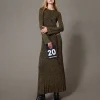 Robes De Cérémonie*TWINSET Milano Robe Longue En Maille Côtelée Avec Ceinture Oval T Bicolore Noir/Or Foncé