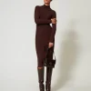 Robes En Maille | Robes Longues*TWINSET Milano Robe Longue En Maille Côtelée Avec Ouverture Coffee Chocolate
