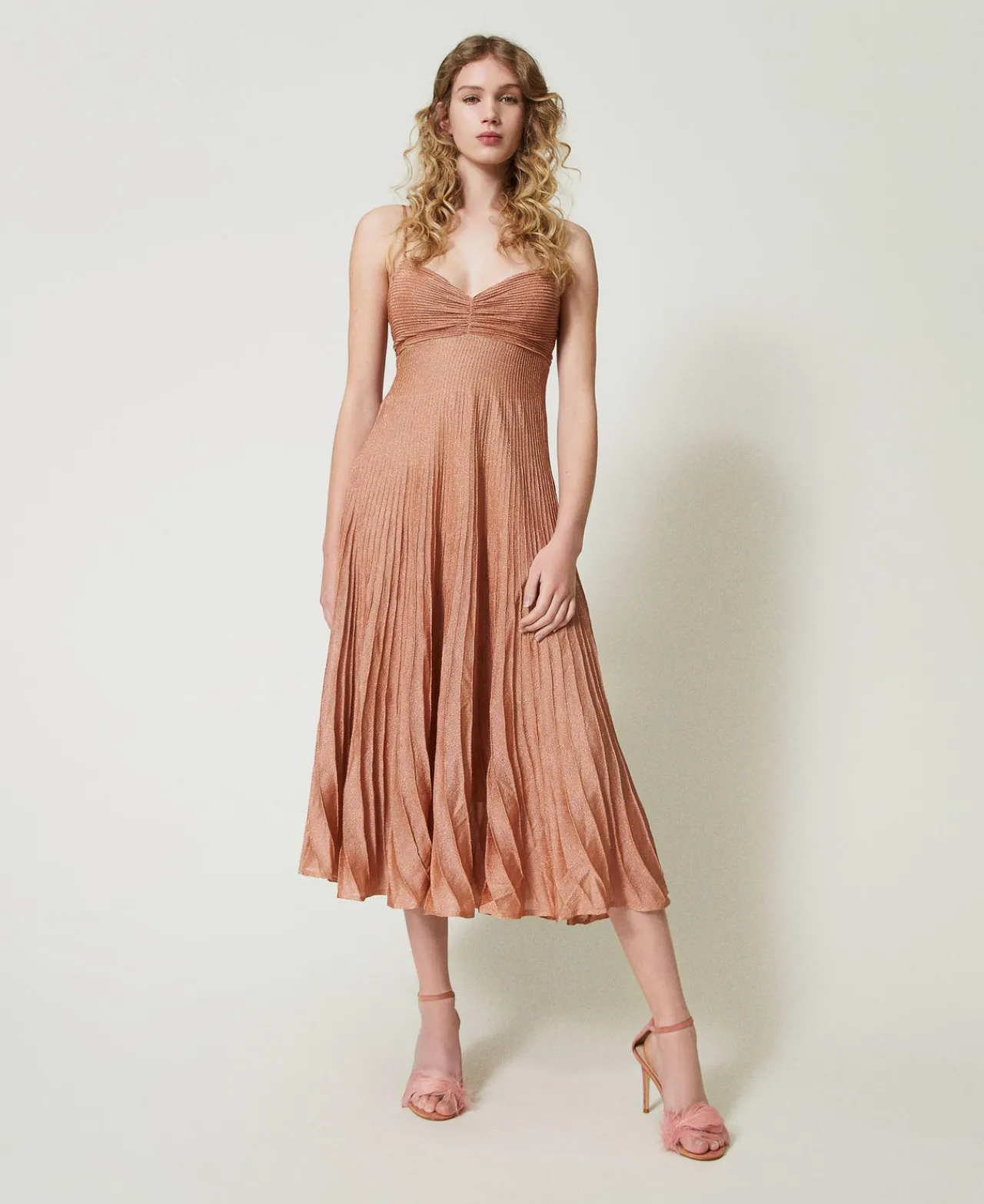 Robes De Cérémonie | Robes Élégantes*TWINSET Milano Robe Longue En Maille Lurex Plissée Coral Bead Lurex