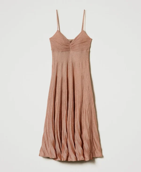 Robes De Cérémonie | Robes Élégantes*TWINSET Milano Robe Longue En Maille Lurex Plissée Coral Bead Lurex
