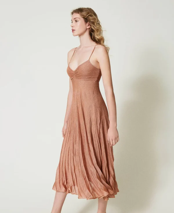 Robes De Cérémonie | Robes Élégantes*TWINSET Milano Robe Longue En Maille Lurex Plissée Coral Bead Lurex