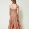 Robes De Cérémonie | Robes Élégantes*TWINSET Milano Robe Longue En Maille Lurex Plissée Coral Bead Lurex